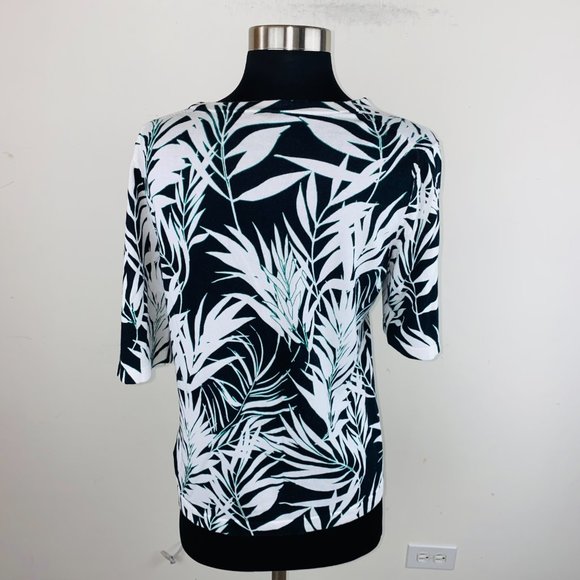 Talbots Tropical Fern Leaf Print Cardigan M - Picture 3 of 4